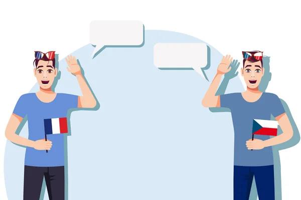 国際コミュニケーション スポーツ フランスとチェコのビジネスの概念 フランスとチェコの旗を持つ男性 ベクターイラスト — ストックベクタ