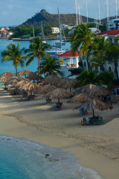 Карибский Тропический Пляж Рядом Отелем Вид Сверху — стоковое фото