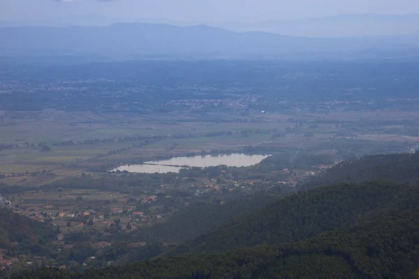 Utsikt Från Toppen Berget Till Staden Capannori Sjön Della Gherardesca — Stockfoto