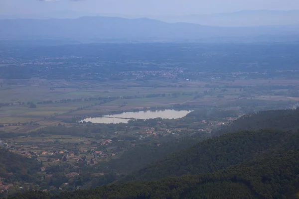 Vue Sommet Montagne Ville Capannori Lac Della Gherardesca Ses Environs — Photo