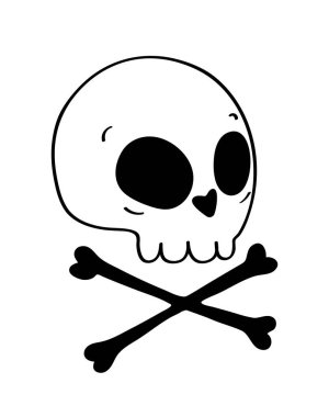 Kafatası ve kemikler. Elle çizilmiş hisse senedi vektör çizimi. Retro biçim mürekkep çizimi.