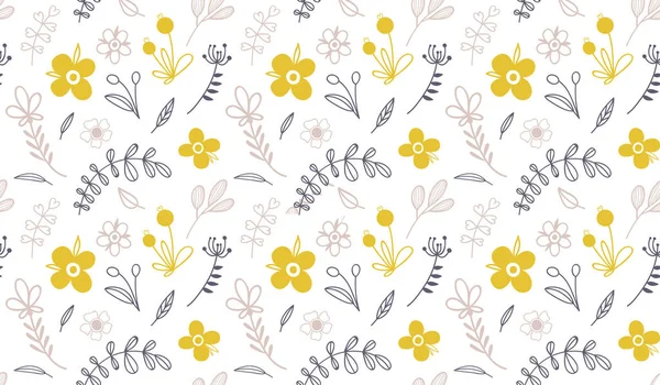 Bezešvé Vzory Květinami Listy Rustikální Pozadí Květinové Tapety Ručně Kreslený — Stockový vektor