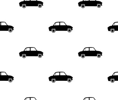 Siyah antika bir araba. Beyaz arkaplanda pürüzsüz desen. 