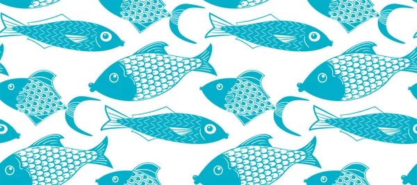 Komik mavi balıklar. Karalama elementleriyle kusursuz desen. 