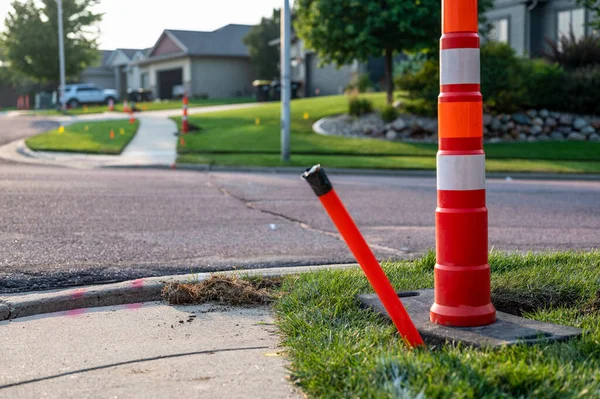 Manguera subterránea direccional para instalar conductos de plástico para utilidades de Internet de fibra de alta velocidad — Foto de Stock