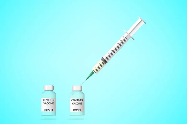 Covid-19 aşısı 2 doz şırınga 3 boyutlu vektör çizimi — Stok Vektör