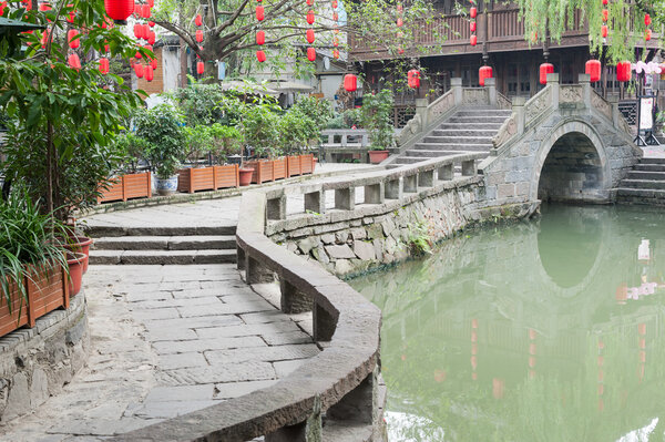 Chengdu - Jinli traditional bridge and chinese lantern