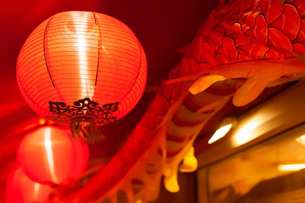 Chinese lanterns and dragon tail — Stock Photo, Image