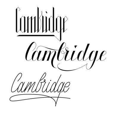   Cambridge - hat logosu. Kart, logo, afiş veya poster için Cambridge 'e metin içeren vektör harfleri.