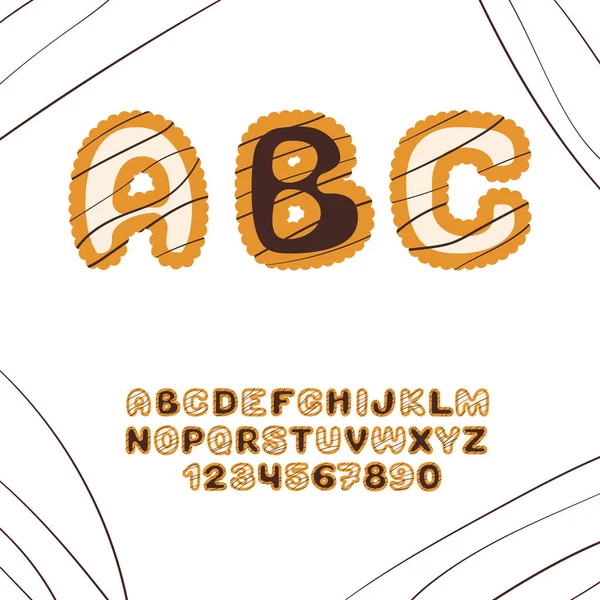 Печенье Детей Векторный Шрифт Симпатичные Английские Буквы Цифры Сладкий Алфавит — стоковый вектор