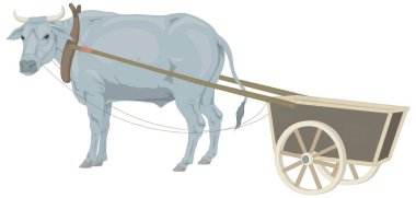 Buffalo sığırı öküz arabası hayvan vektör illüstrasyonu şeffaf arkaplan