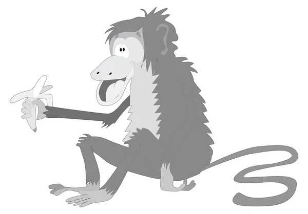 Singe Manger Banane Animal Vecteur Illustration Fond Transparent — Image vectorielle