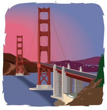 Golden Gate Köprüsü San Francisco Amerika seyahat vektörü illüstrasyon şeffaf arkaplan