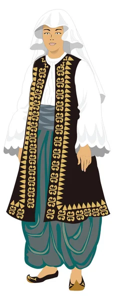 Альбанська Жінка Традиційний Вектор Одягу Ілюстрація Прозорого Тла — стоковий вектор