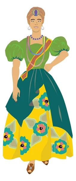 Brazylijski Brazylijski Kobieta Dziewczyna Tradycyjne Ubrania Wektor Ilustracja Przejrzyste Tło — Wektor stockowy