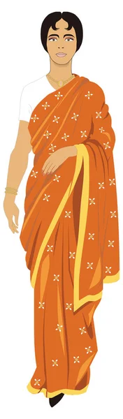 India Femme Fille Vêtements Traditionnels Vectoriel Illustration Fond Transparent — Image vectorielle
