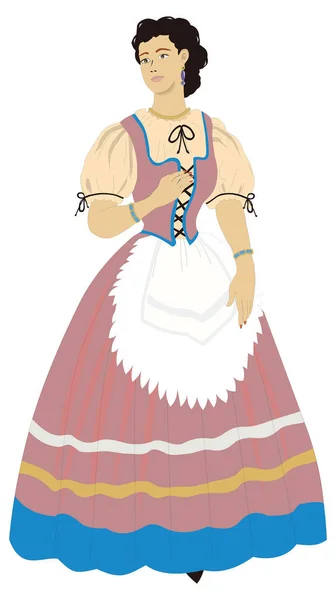 Italiaanse Vrouw Meisje Traditionele Kleding Vector Illustratie Transparante Achtergrond — Stockvector