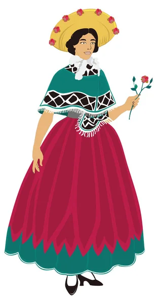 Mujer Mexicana Niña Ropa Tradicional Vector Ilustración Fondo Transparente — Archivo Imágenes Vectoriales