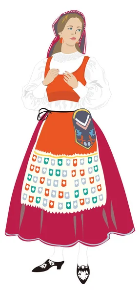 Mujer Portuguesa Niña Ropa Tradicional Vector Ilustración Fondo Transparente — Vector de stock