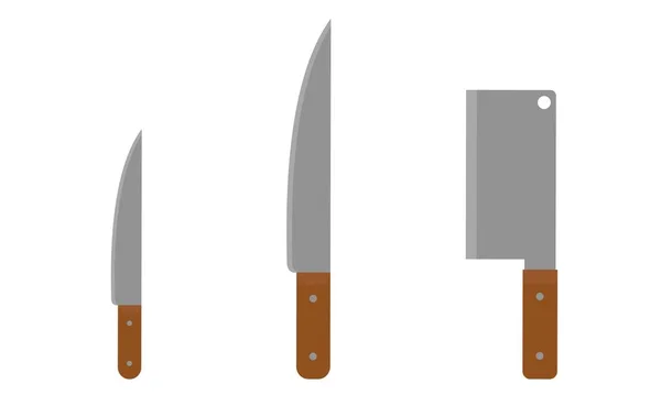 Συλλογή μαχαιριών κουζίνας και τσεκουριού που απομονώνονται σε λευκό φόντο. — Διανυσματικό Αρχείο