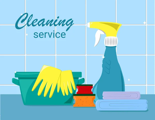 Cleaning Service Sign Tools Chemicals Background — Image vectorielle