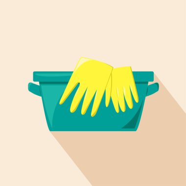 Havza eldiveni temizleme ikonu. Temizlik havzası eldiven vektör simgesinin düz çizimi