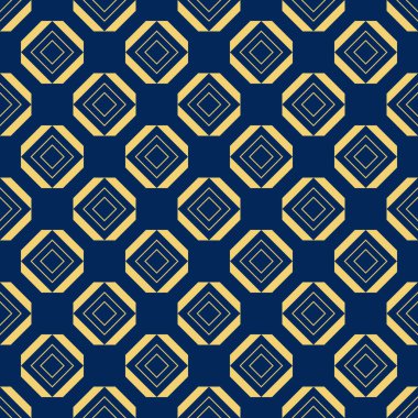 Çizgileri olan soyut geometrik desen. Vektör kusursuz desen. Mavi-siyah ve altın rengi