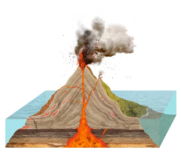 Diagrama Del Volcán Aislado Sobre Fondo Blanco — Foto de Stock