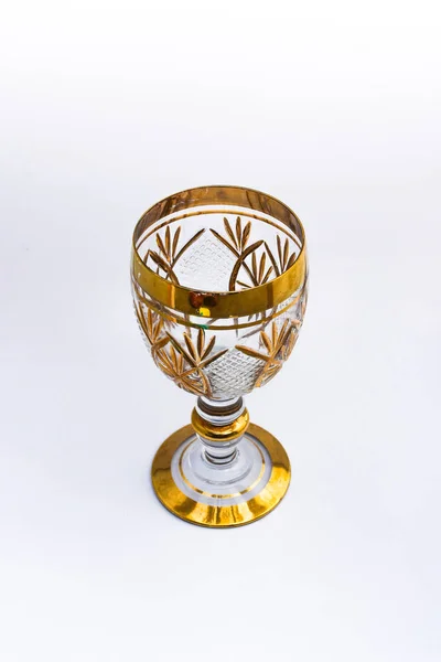 Σπάνιο Ποτήρι Κρασιού Αντίκα Χρυσό Στολίδι Απομονωμένο Λευκό — Φωτογραφία Αρχείου