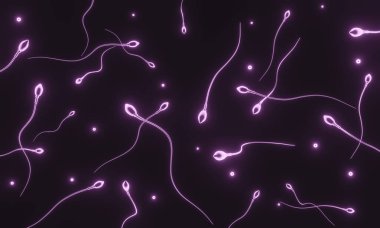 3 boyutlu görüntüleme. Mor mikroskobik sperm..