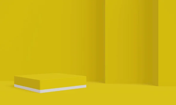 黄色和白色的讲台 几何产品架 3D插图 — 图库照片
