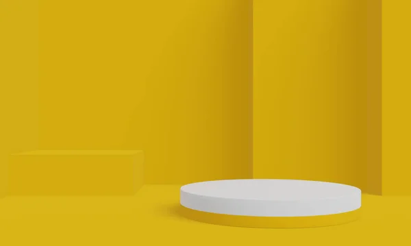 黄色和白色的讲台 几何产品架 3D插图 — 图库照片