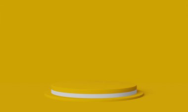 Sarı ve beyaz podyum. Geometrik ürün standı. 3B illüstrasyon.