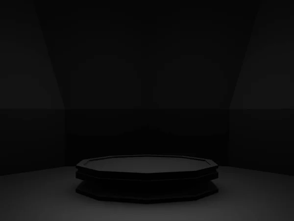 3D黑色几何产品平台 黑暗背景 — 图库照片