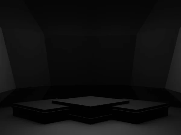 3D siyah geometrik ürün podyumu. Koyu arkaplan.