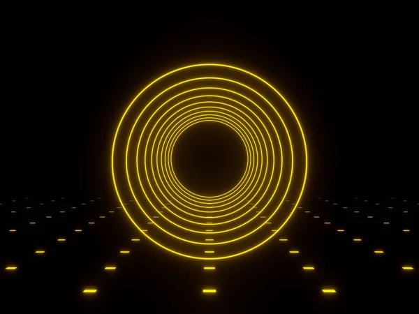 Boyutlu Görüntüleme Geometrik Neon Çerçeveli Sarı Tünel — Stok fotoğraf