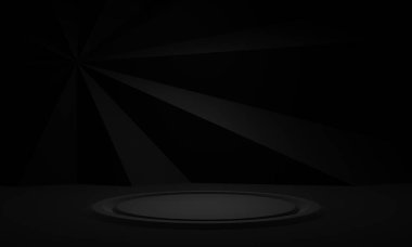 3D siyah ürün podyumu. Karanlık ayakta.