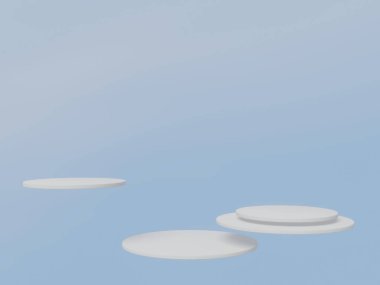 Gökyüzü arka planında beyaz podyum. 3B görüntüleme.