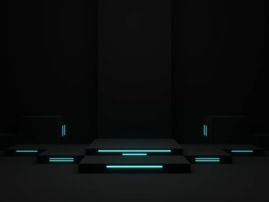 3D mavi ışıklı siyah sahne