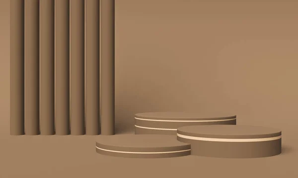 Kahverengi podyum. Geometrik ürün standı. 3B illüstrasyon.