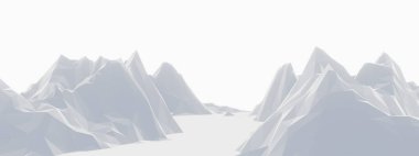 3D beyaz karlı dağ. Kar arazisi