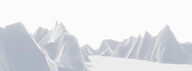 3D beyaz karlı dağ. Kar arazisi