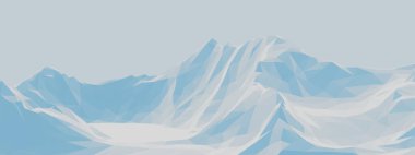 3D mavi alçak çokgen buz dağı. Düşük polimerli arazi.