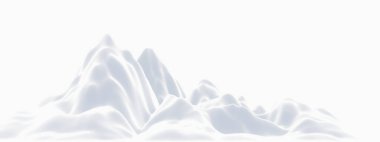 3D beyaz karlı dağ. Kar arazisi