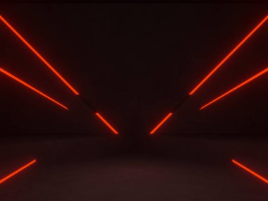 3D concrete background with red neon lights