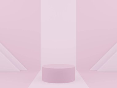3D Geometrik pembe podyum. Pastel arkaplan