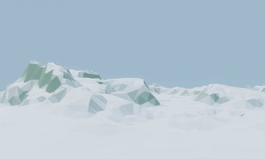 Alçak çokgen buz dağı. Lowpoly kış manzarası
