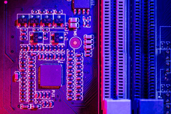 Puce Fente Pci Autres Éléments Sur Une Carte Circuit Imprimé — Photo