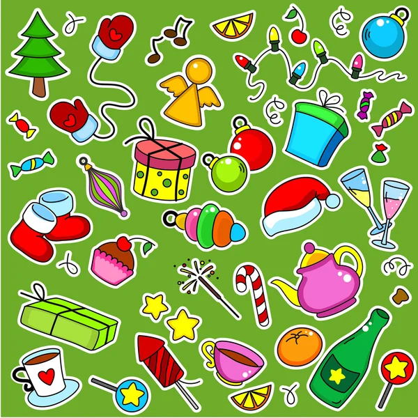 New Year objects stickers — Stock Illustration New Year objects stickers Vector Graphics