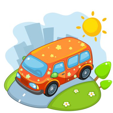 Sarı otobüs çiçekli